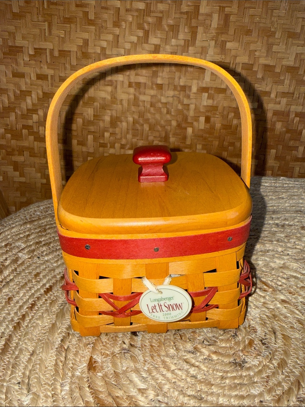 Longaberger 2000 Let It‎ Snow Tree Trimming Basket w Lid Tie-On